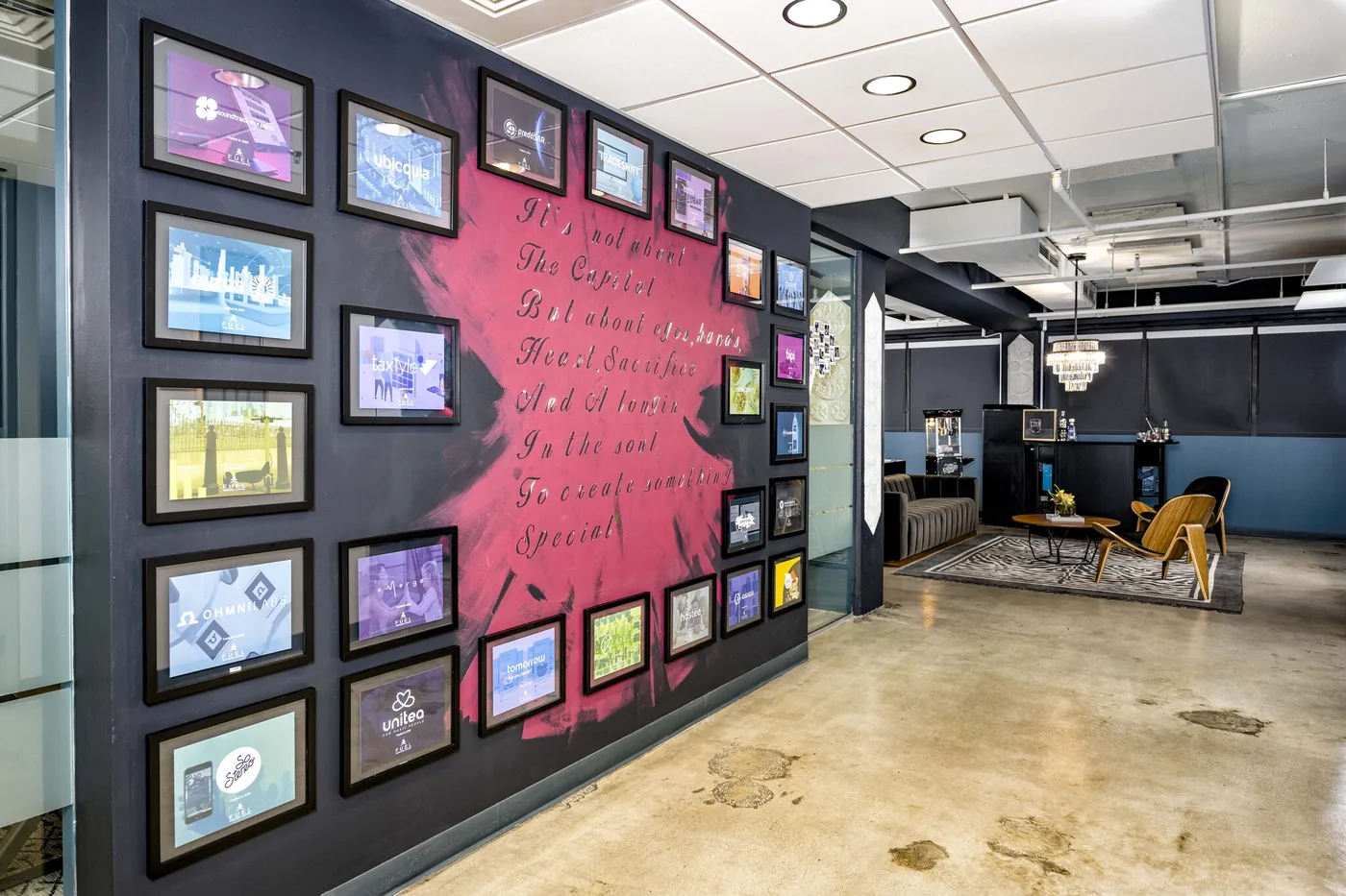 Early portfolio wall at Fuel Venture Capital's Miami office